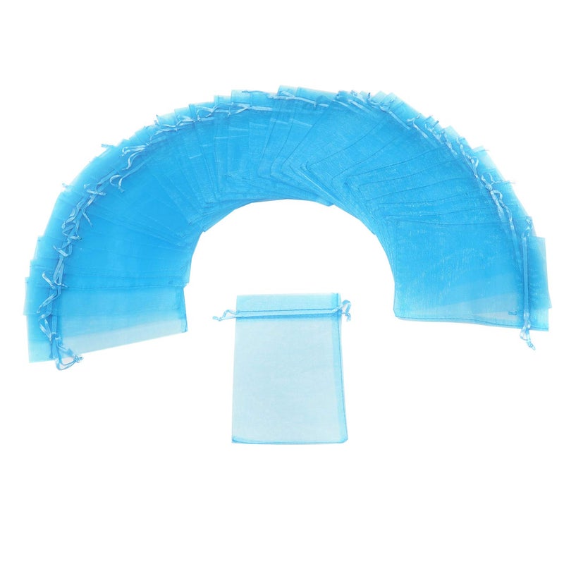 Bezall 50Pcs Lake Blue Organza Bags 3x4 Inch, Small Mesh Bags Drawstring Gift Bag Baby Shower Wedding Party Favor Bag Jewelry Candy Pouches - Image 2